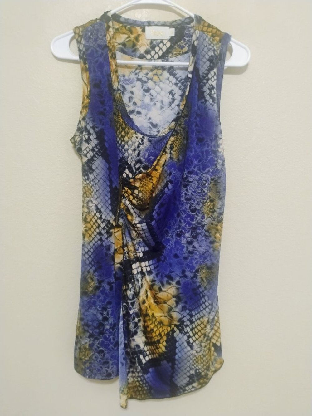 Hess Size 10 Blue Purple Snakeskin Draped Asymmetrical Tunic Tank Top